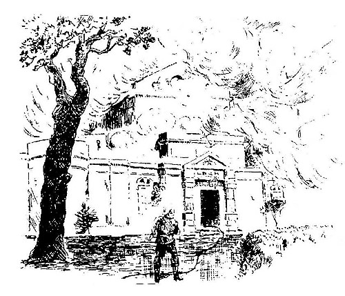 Drawing of 1892 Exhibition Hall Fire being Extinguished